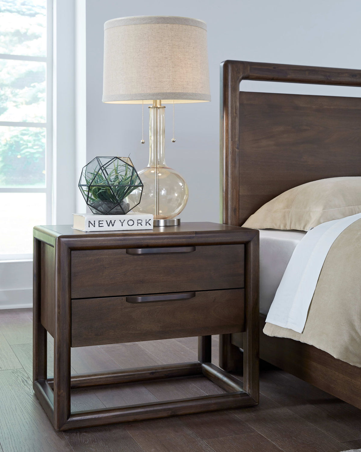 Sol - Two Drawer USB-Charging Nightstand - Brown Spice