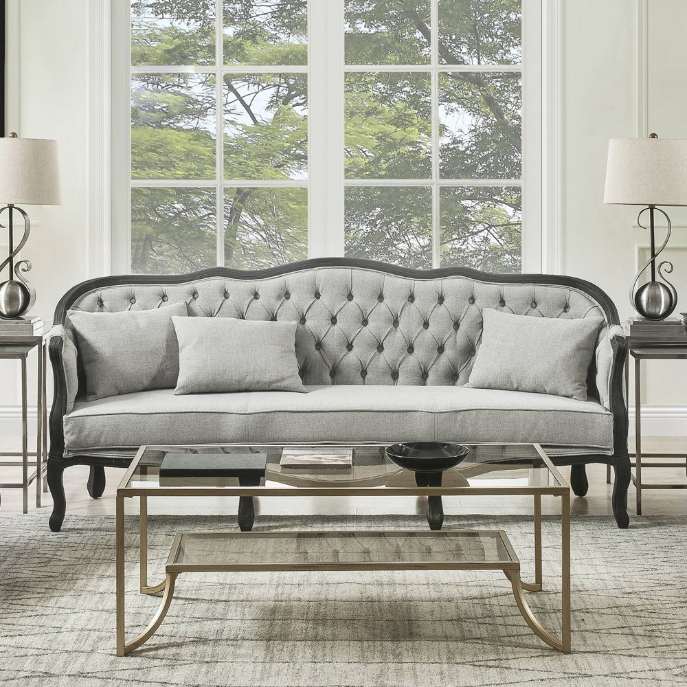 Samael - Sofa With 3 Pillows - Gray Linen & Dark Brown - Urban Living Furniture (Los Angeles, CA)