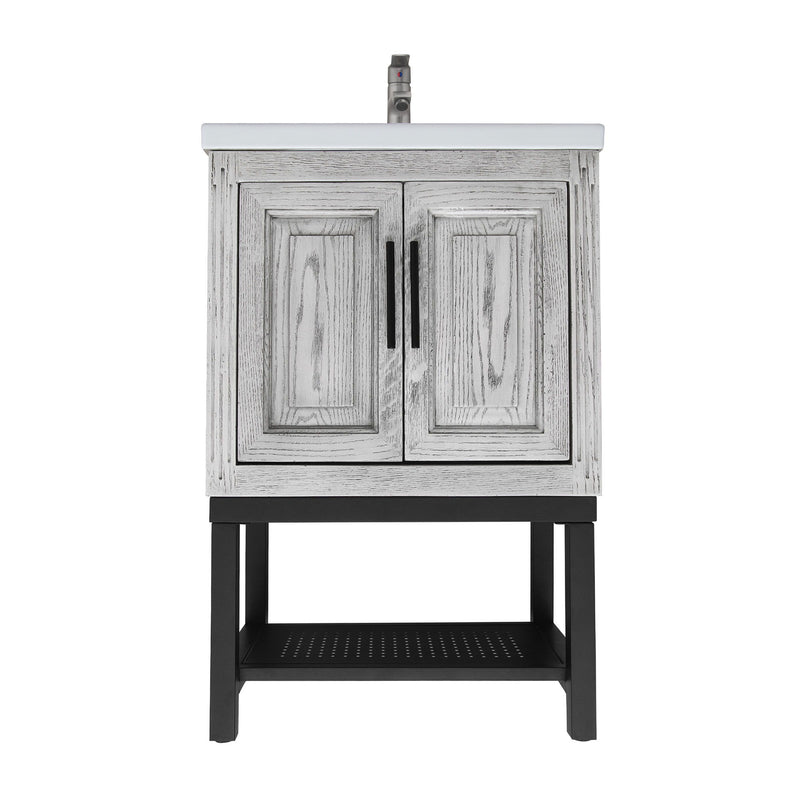 Modern Freestanding Bathroom Vanity With Ceramic Sink, Hot And Cold Faucet, Storage Cabinet & Open Shelf