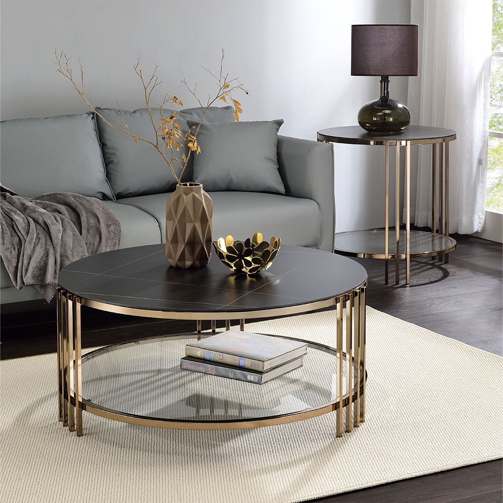Zaidee - End Table - Sintered Stone & Champagne - Urban Living Furniture (Los Angeles, CA)