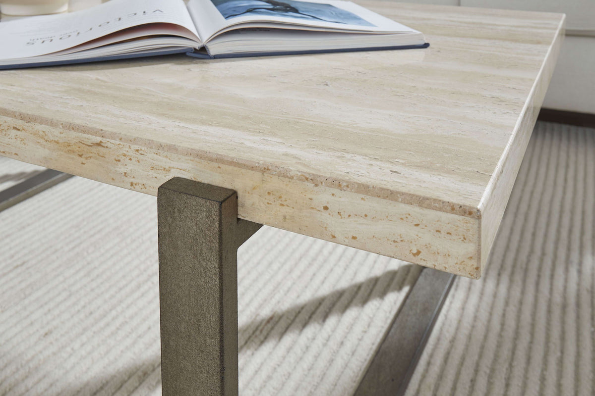 Ariela - Natural Travertine Table With Bronze Metal Base