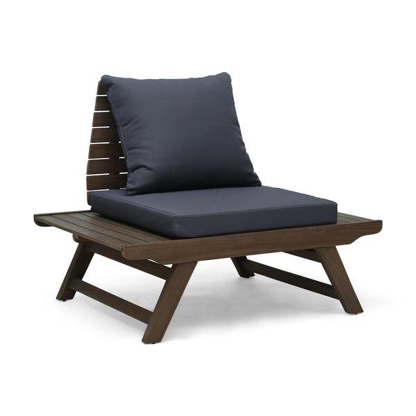 Outdoor Club Chair With Slatted Design And Water Resistance Cushion - Dark Gray
