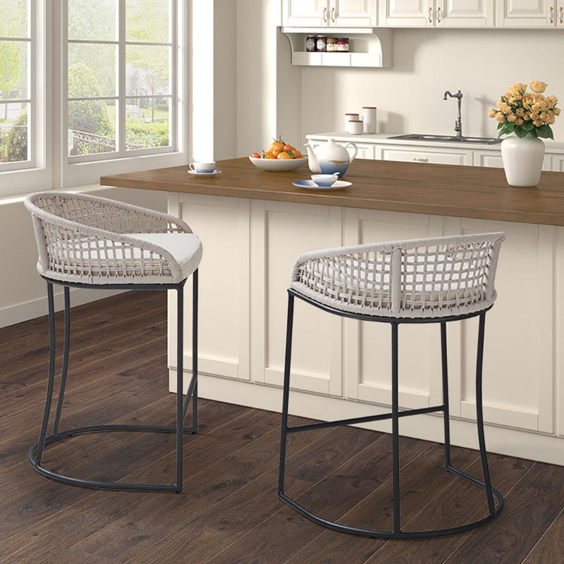 Woven Counter Stool With Upholstered Seat - Natural