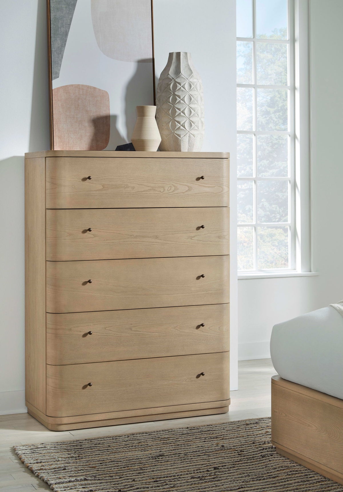 Penny - Five Drawer White Ash Chest - Buff Cream