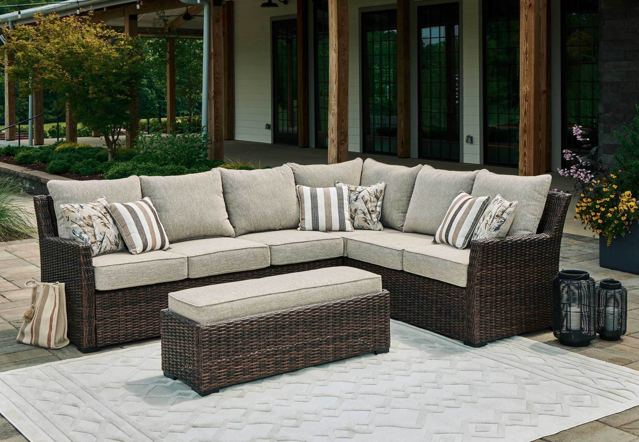 Brook Ranch - Brown - Sofa Sectional, Bench With Cushion (Set of 3) - Urban Living Furniture (Los Angeles, CA)