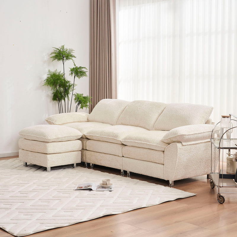 Modern Deep 3 Seat Sofa Couch With Ottoman, Comfy Upholstered Furniture