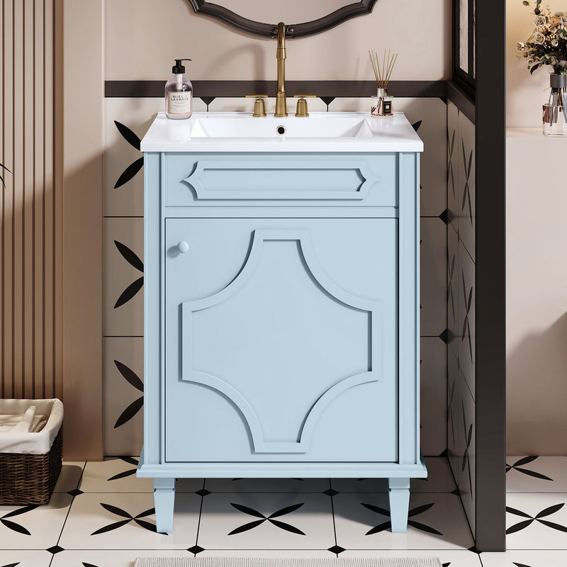 Bathroom Vanity With Ceramic Sink Combo, Modern Freestanding Storage Cabinet With Height Adjustable Shelf, Soft Closing Doors - Blue