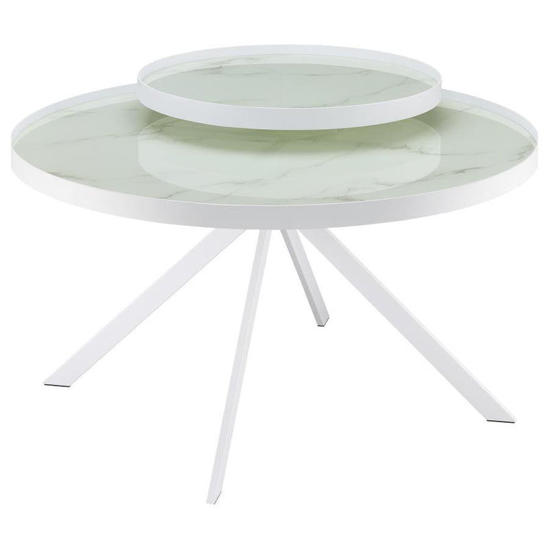 Briggs - Round Marble Printed Glass Top Coffee Table