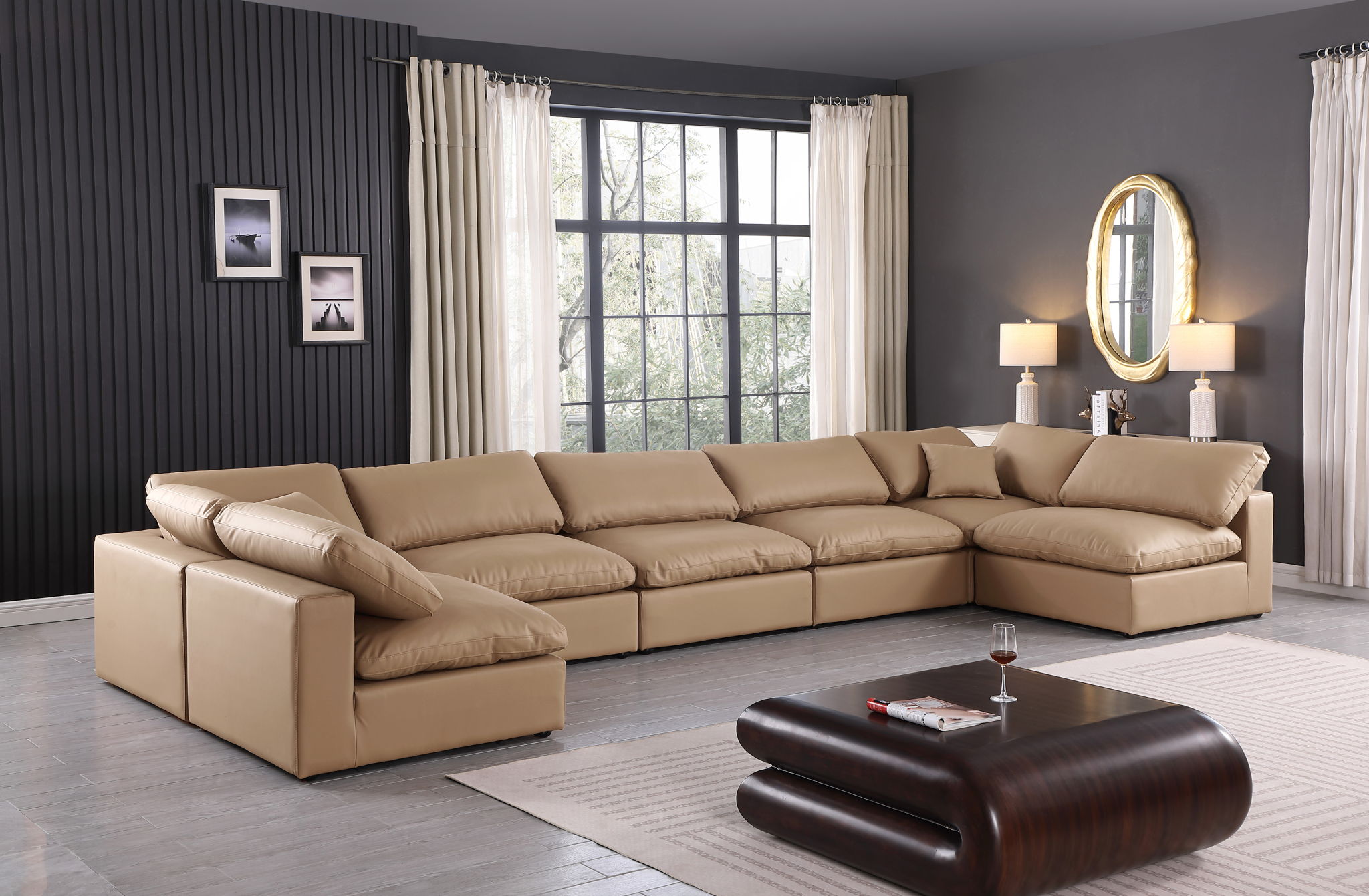 Comfy - 7 Piece Faux Leather Modular Armless Sectional - Tan - Urban Living Furniture (Los Angeles, CA)
