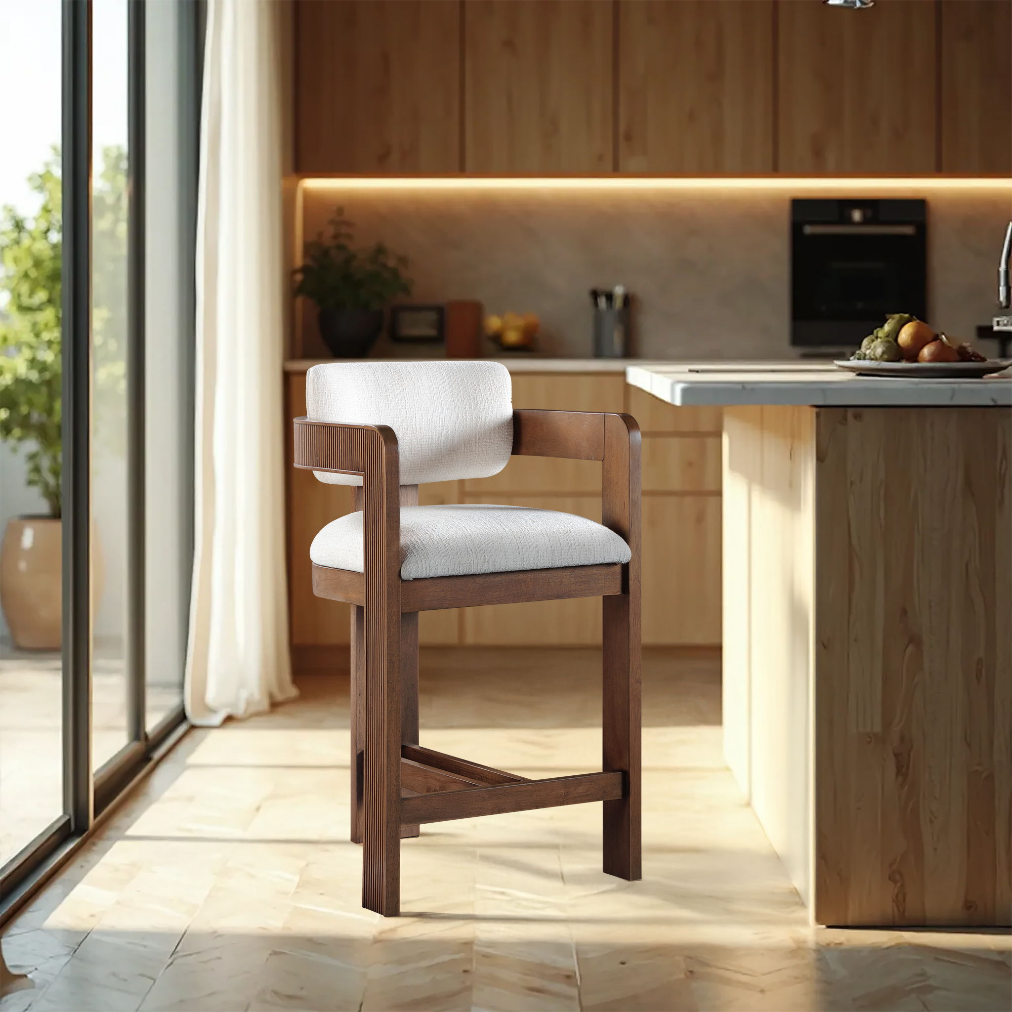 Sacha - Linen Stool With Brown Base - Urban Living Furniture (Los Angeles, CA)