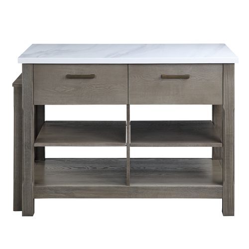 Feivel - Kitchen Island With Pull Out Table - Marble Top & Rustic Oak - Urban Living Furniture (Los Angeles, CA)