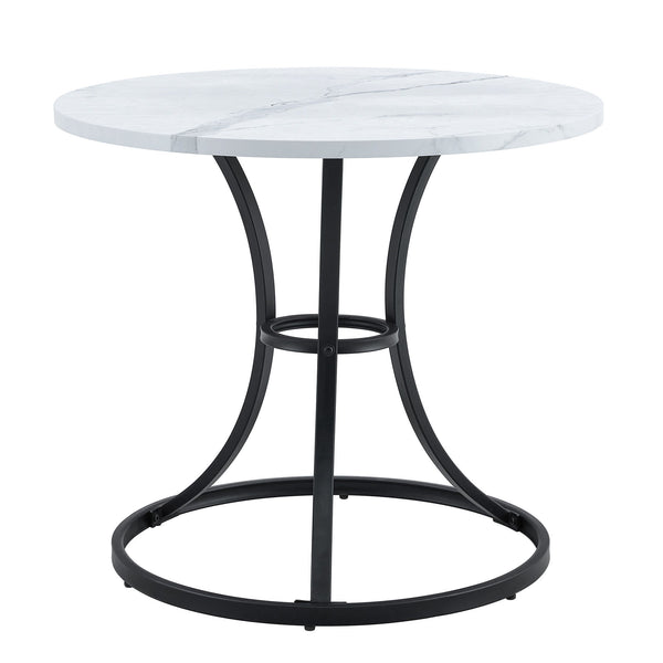 Modern Minimalist Circular Dining Table With Marble Texture And Metal Legs - White / Black