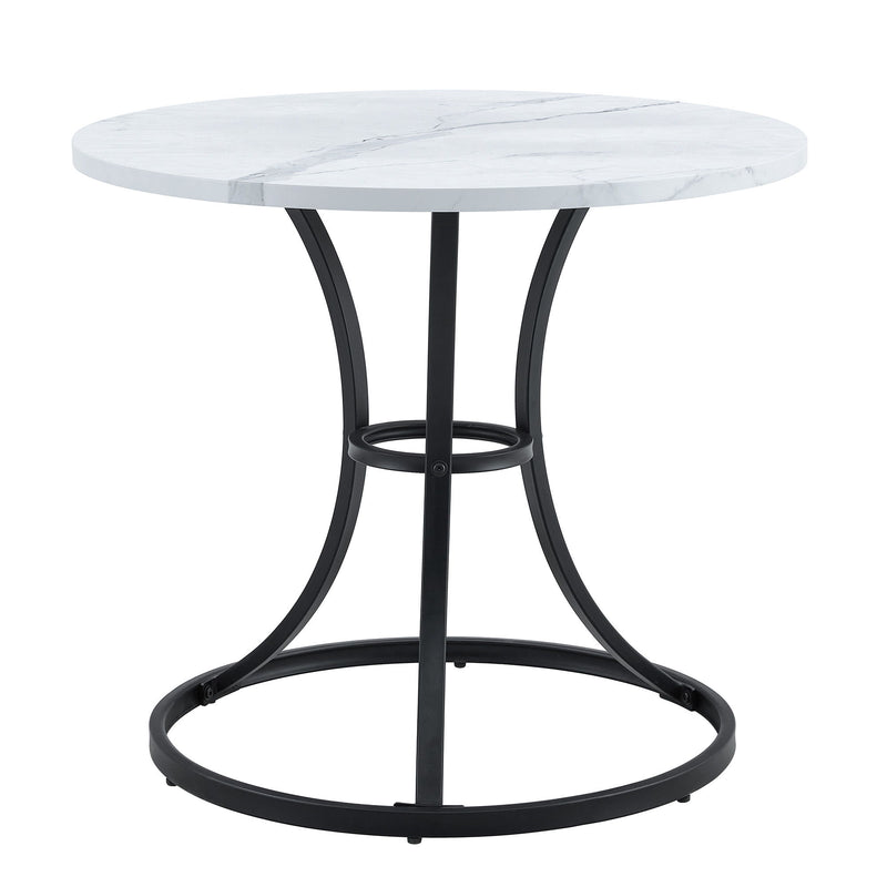 Modern Minimalist Circular Dining Table With Marble Texture And Metal Legs - White / Black