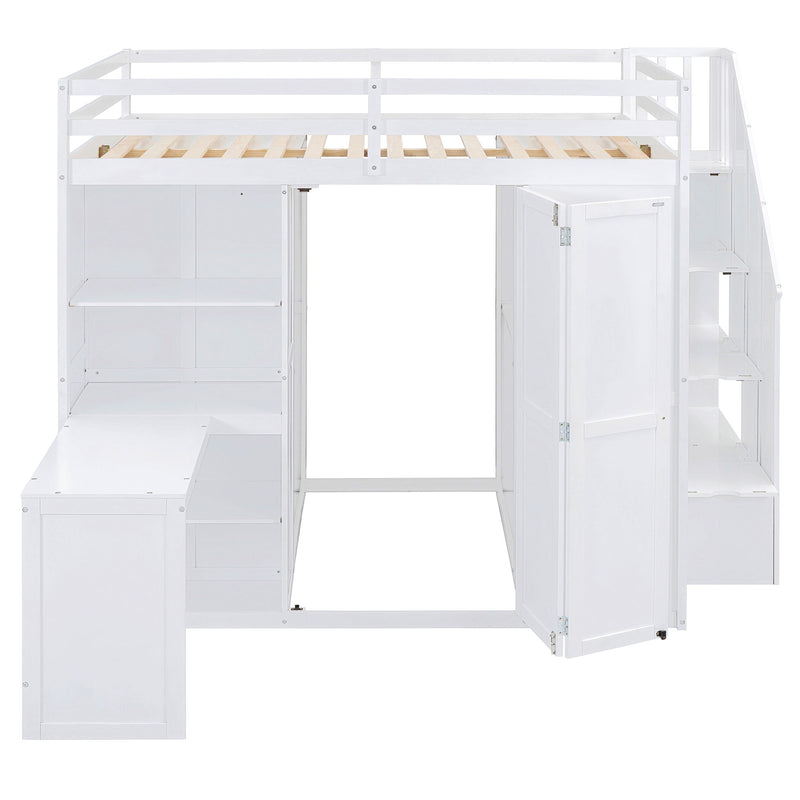 Loft Bed With Wardrobe, Desk And Shelves