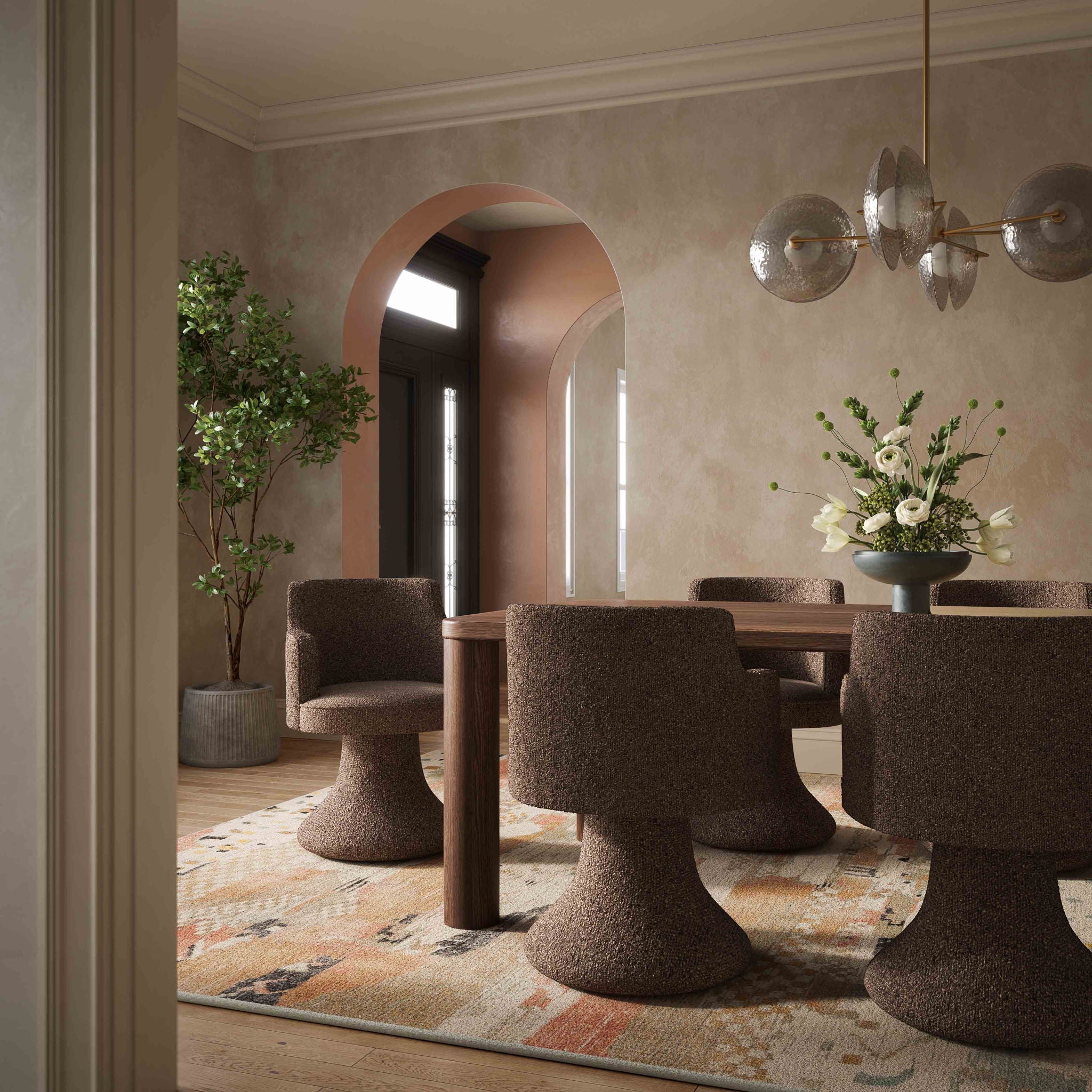 Jeffree - Performance Boucle Swivel Dining Chair - Chocolate Brown