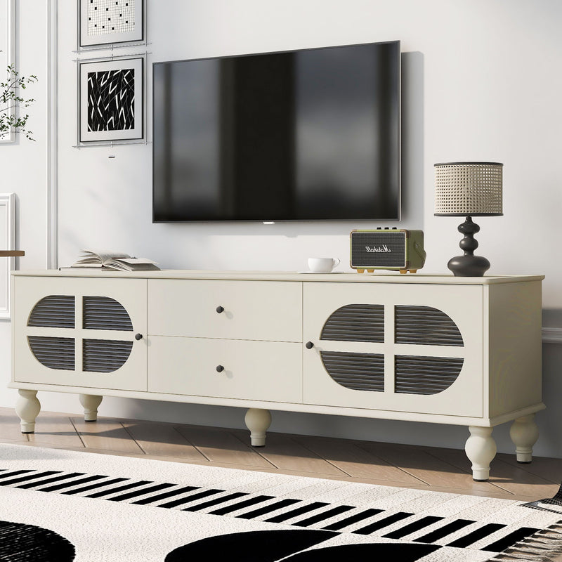Modern TV Stand For TVs Up To 75" With Fluted Glass Doors