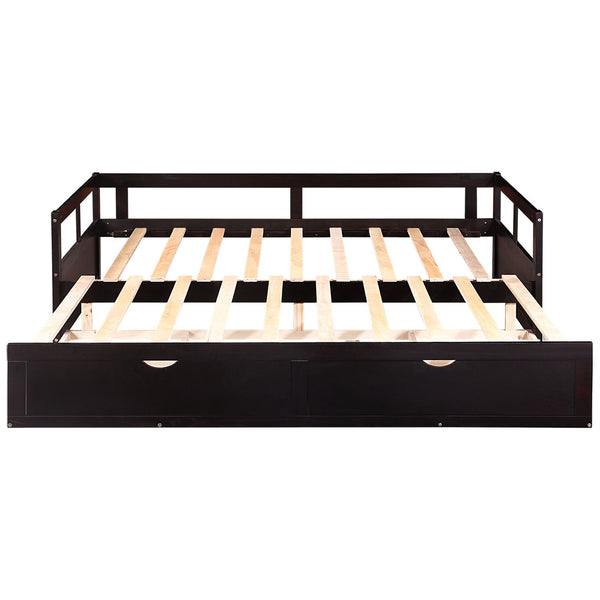Daybed With Trundle And Two Storage Drawers, Sofa Bed For Bedroom Living Room - Espresso
