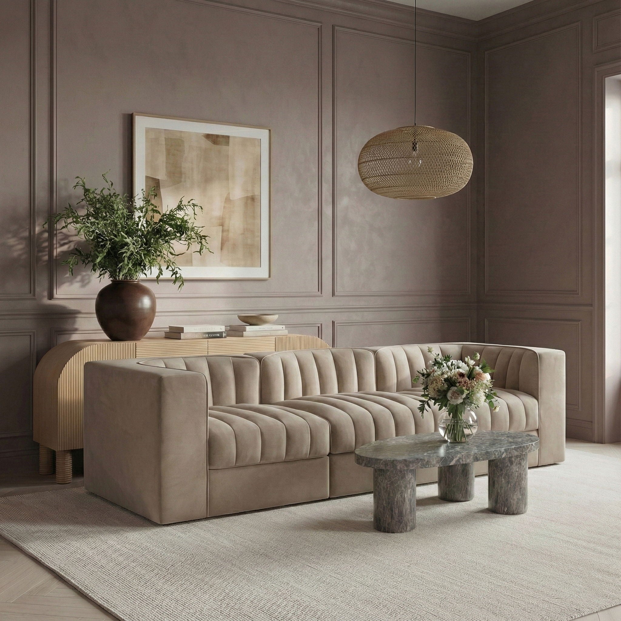 Rummi - Velvet Performance Fabric Upholstered 3 Piece Modular Sofa - Urban Living Furniture (Los Angeles, CA)