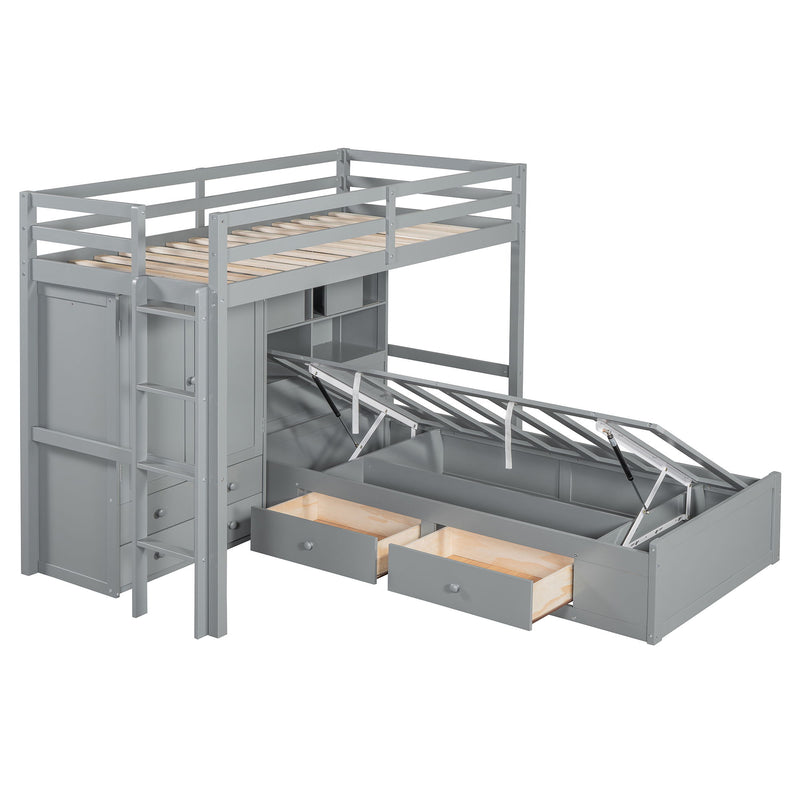 Bunk Bed With Drawers, Wardrobe, Storage Shelves And Hydraulic