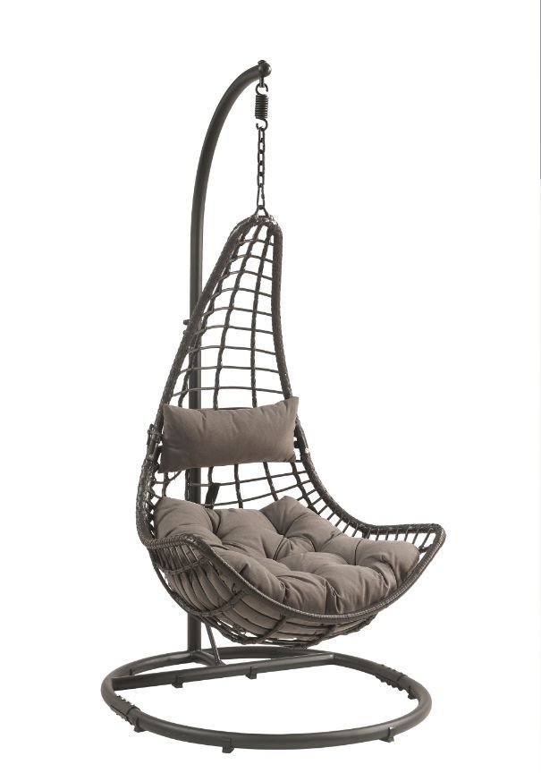 Uzae - Patio Swing Chair - Gray Fabric & Charcaol Wicker - Urban Living Furniture (Los Angeles, CA)