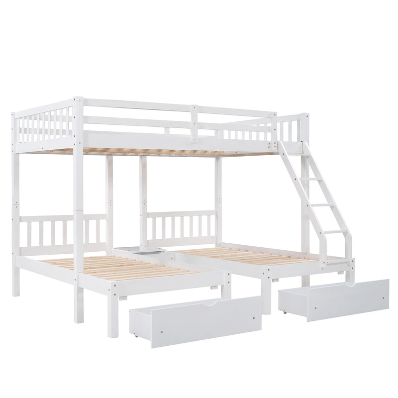 Triple Bunk Bed With Drawers And Guardrails