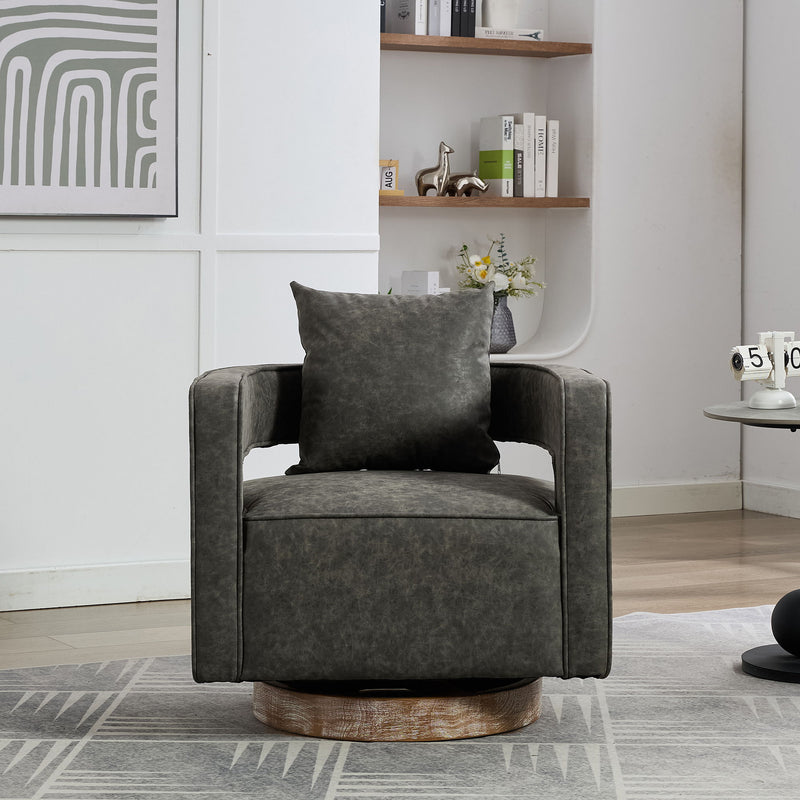 Swivel Accent Open Back Barrel Chair With Weathered Base