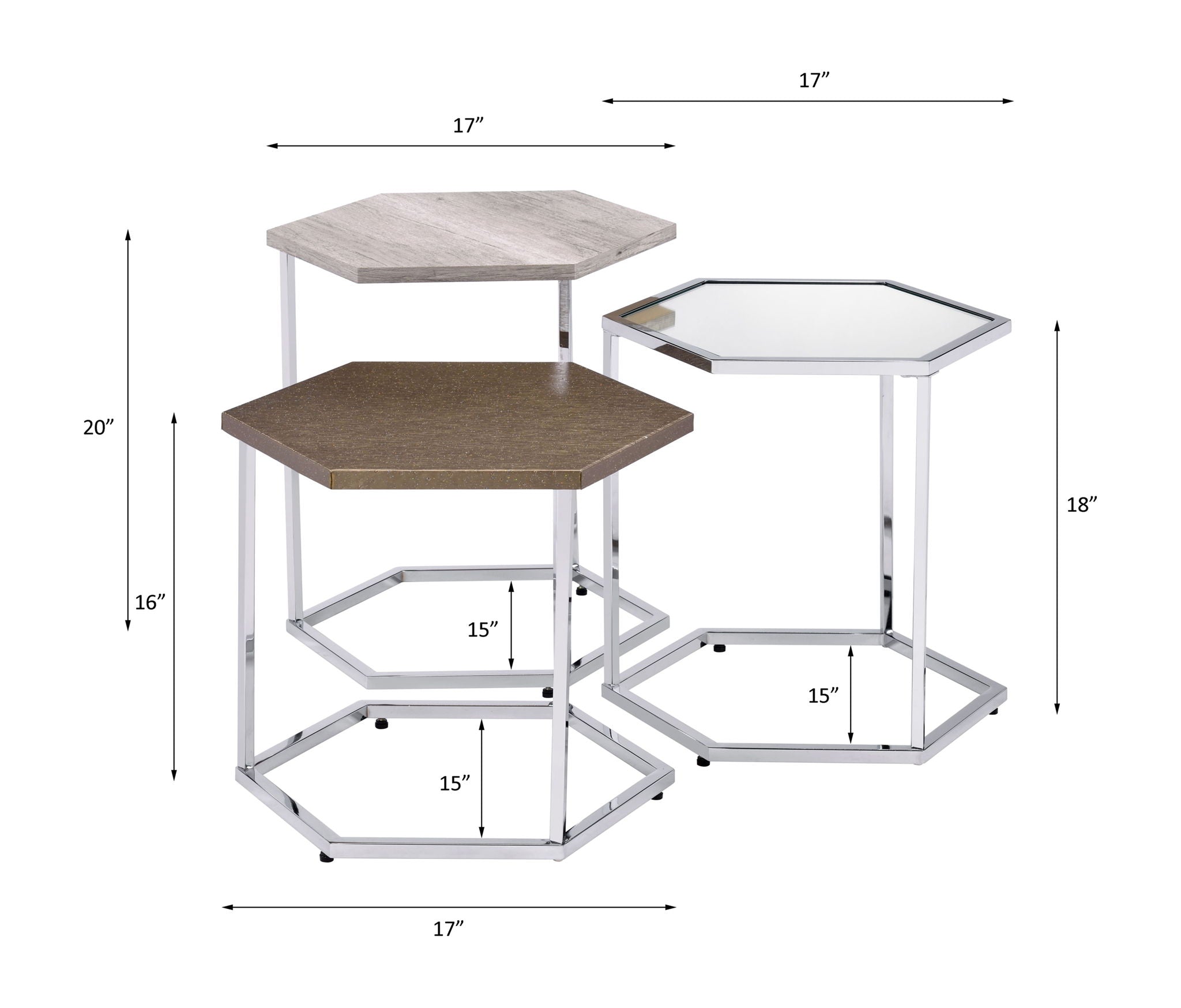 Simno - Nesting Table Set - Clear Glass, Taupe, Gray Washed & Chrome - Urban Living Furniture (Los Angeles, CA)