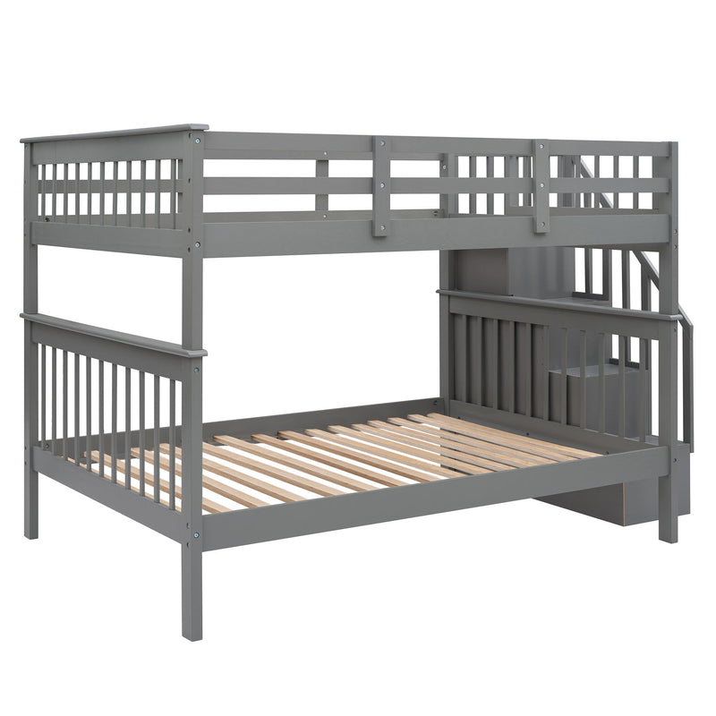Stairway Bunk Bed With Storage And Guard Rail For Bedroom