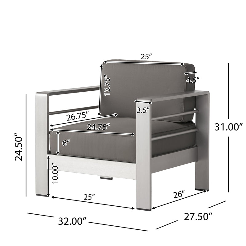 Outdoor Aluminum Club Chair With Cushion - Gray