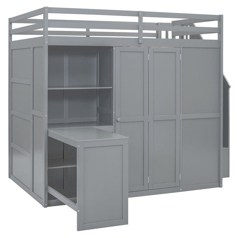 Loft Bed With Wardrobe, Desk And Shelves