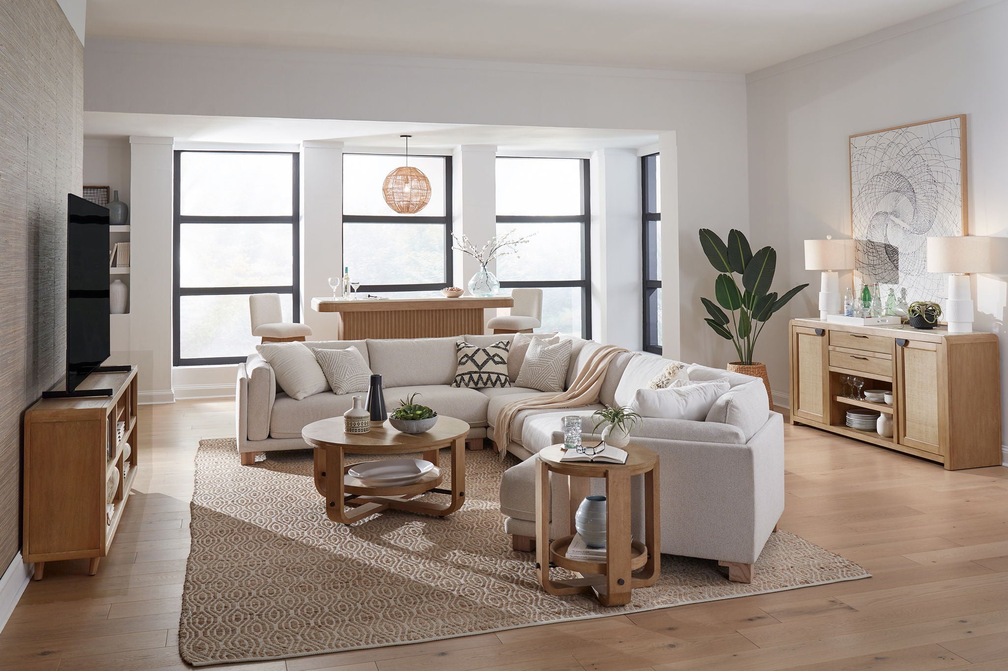 Escape - Round End Table With Shelf - Glazed Natural Oak / Black Metal Trim - Urban Living Furniture (Los Angeles, CA)