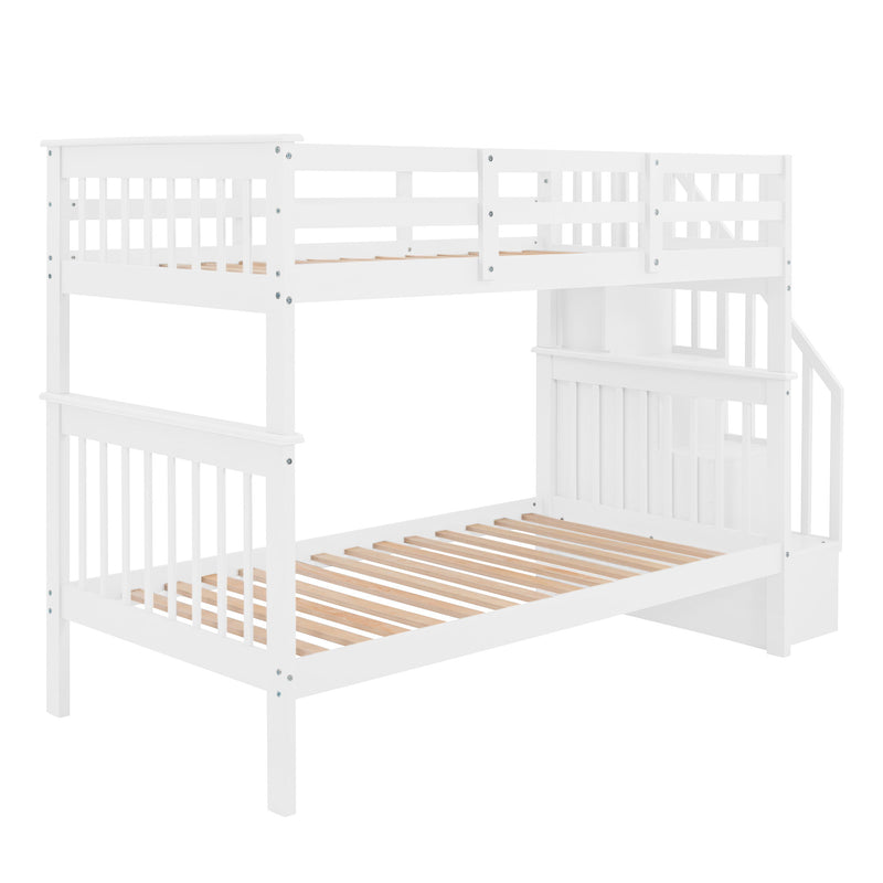 Stairway Bunk Bed With Storage And Guard Rail For Bedroom