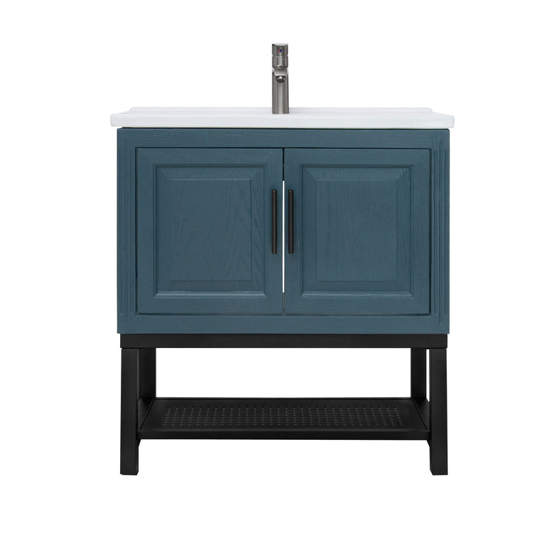 Modern Freestanding Bathroom Vanity With Ceramic Sink, Hot And Cold Faucet, Storage Cabinet & Open Shelf