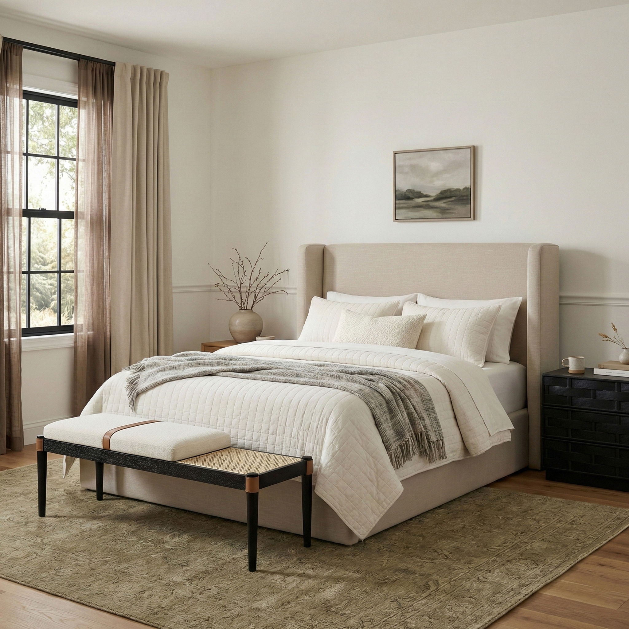 Nara - Linen Textured Fabric Upholstered Bench - Painted Black - Urban Living Furniture (Los Angeles, CA)