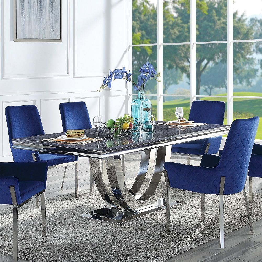 Cambrie - Dining Table With Engineered Stone Top - Engineered Stone Top & Mirrored Silver - Urban Living Furniture (Los Angeles, CA)