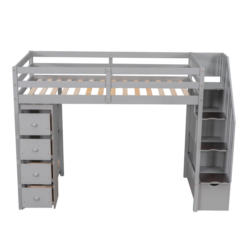 Loft Bed With Storage Drawers And Stairs With Shelves