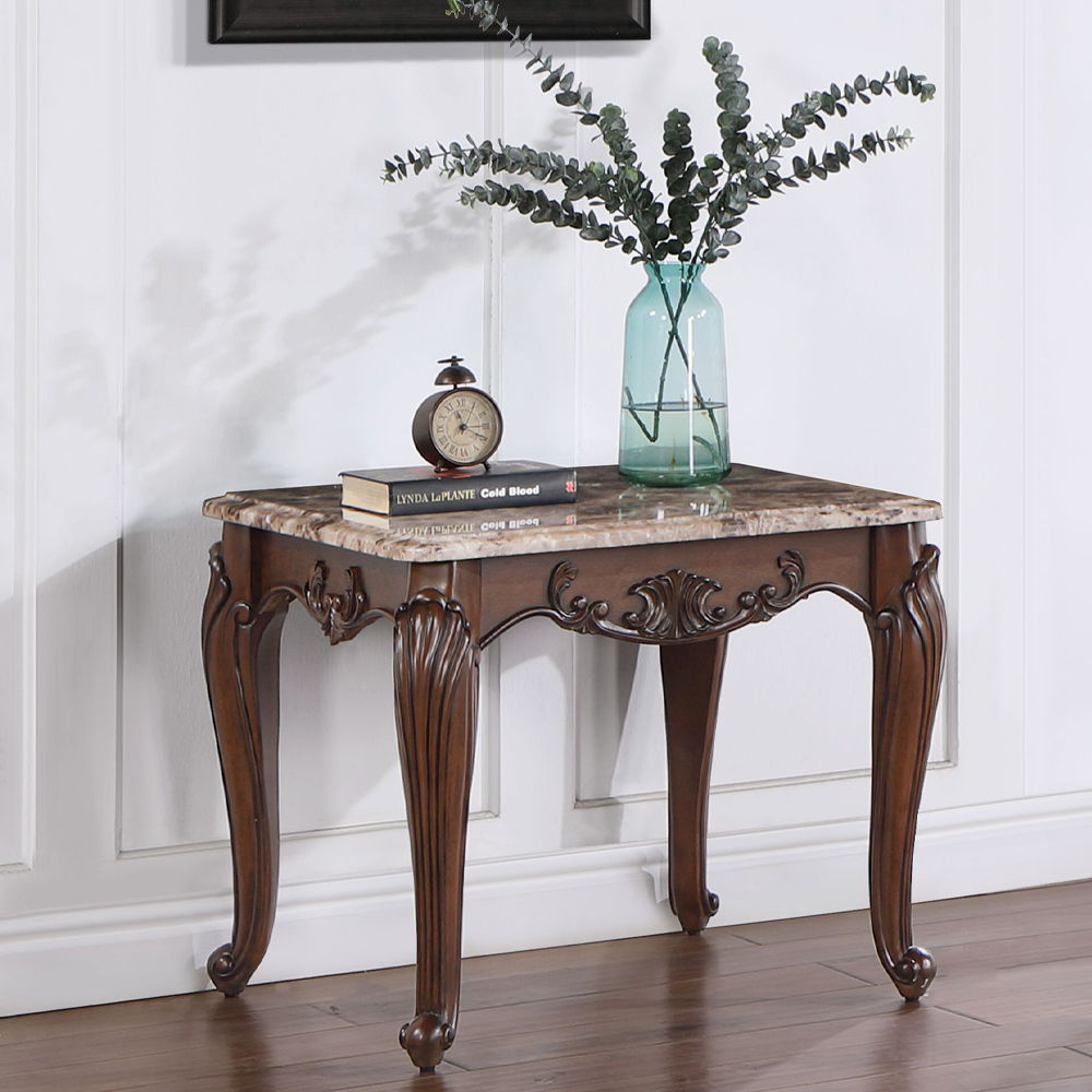Nayla - End Table - Natural Marble Top & Cherry - Urban Living Furniture (Los Angeles, CA)