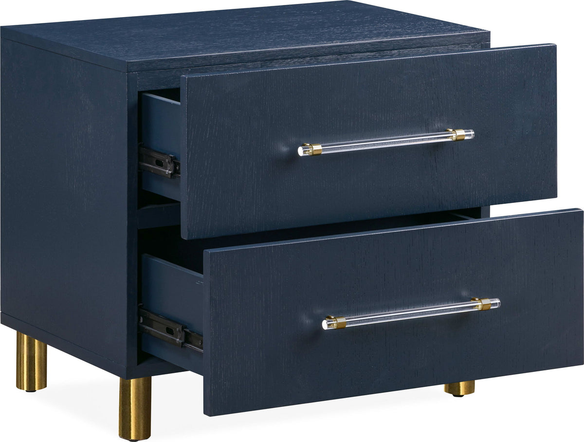 Argento - Two Drawer USB Charging Nightstand - Navy Blue And Burnished Brass