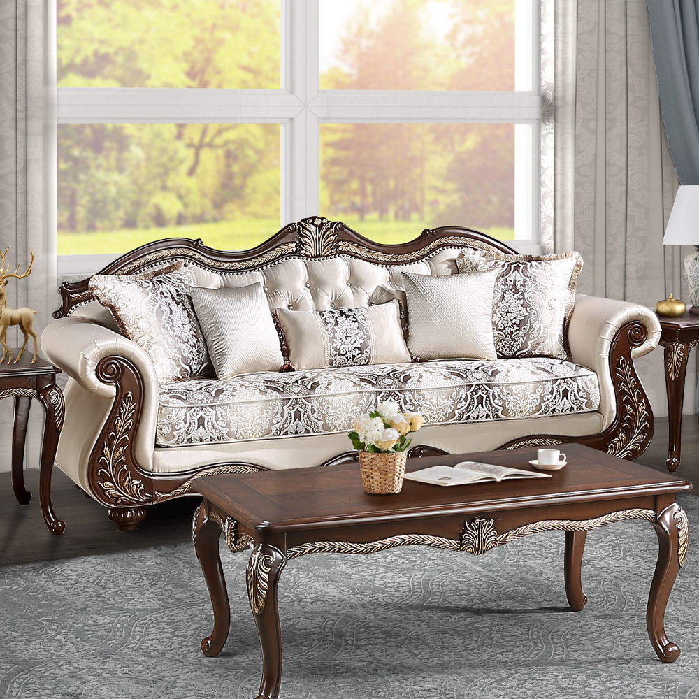 Pierce - Sofa With 5 Pillows - Beige Fabric & Cherry - Urban Living Furniture (Los Angeles, CA)