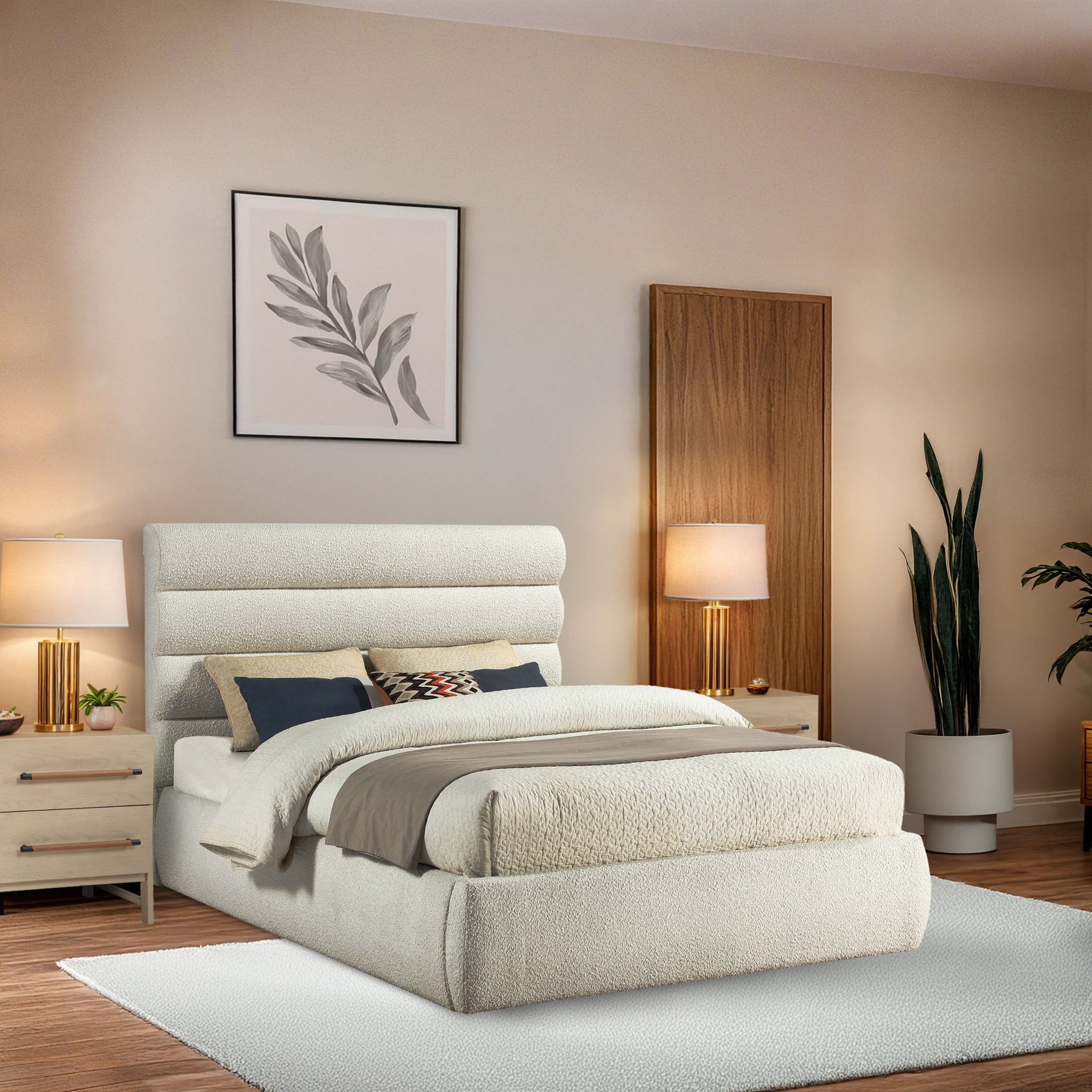 Adam - Boucle Fabric Bed With 52" Headboard