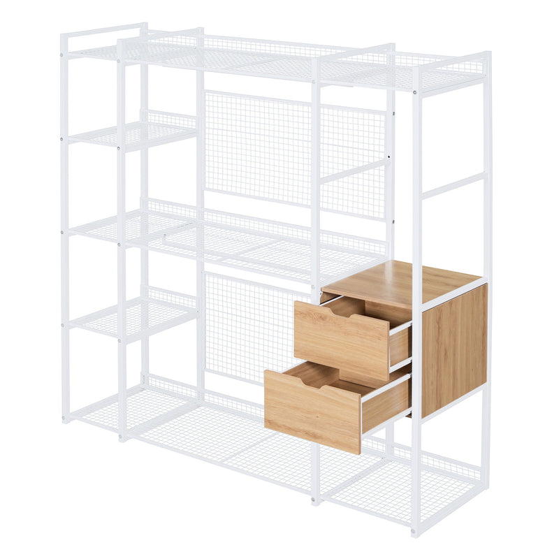 Open Style Wardrobe With Hanging Rails, Shelves And Drawers
