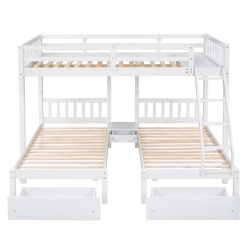Triple Bunk Bed With Drawers And Guardrails