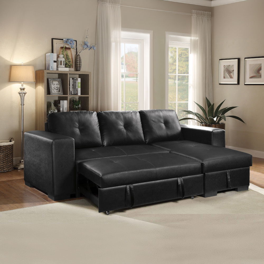 Lloyd - Reversible Sectional Sofa With Sleeper & Storage - Black Synthetic Leather - Urban Living Furniture (Los Angeles, CA)