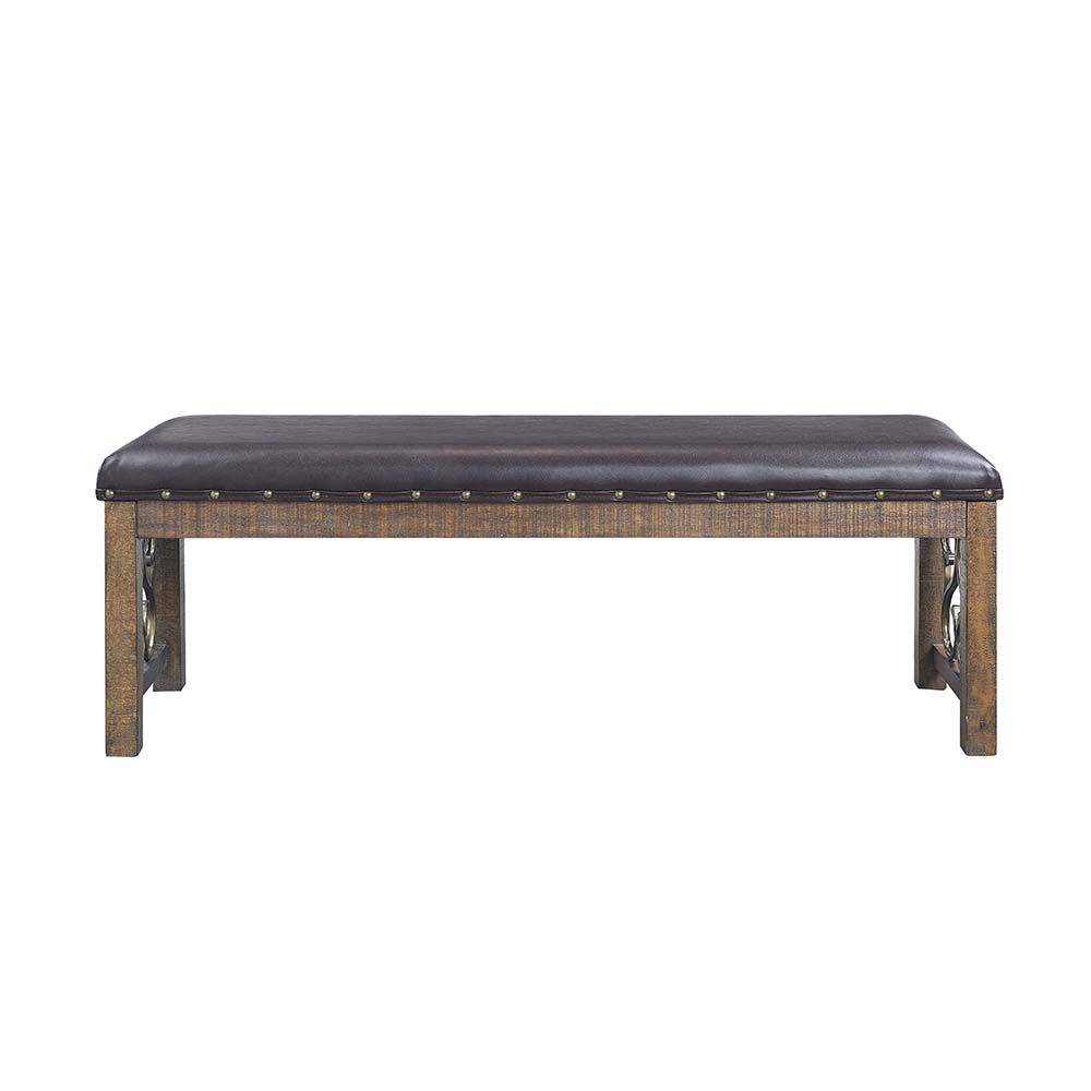 Raphaela - Bench - Black PU & Weathered Cherry Finish - Urban Living Furniture (Los Angeles, CA)