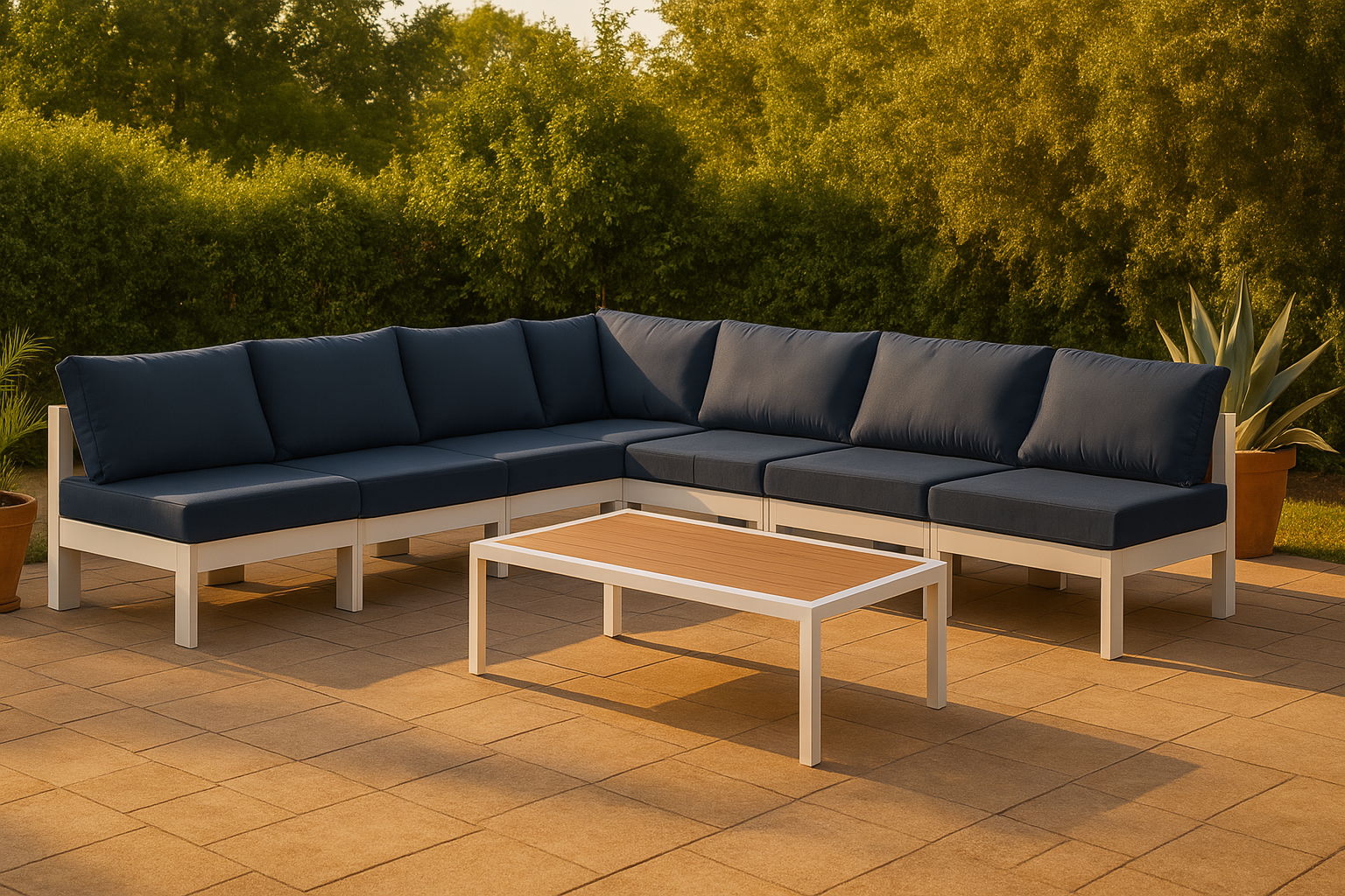 Nizuc - Outdoor Patio 7 Piece Modular Sectional With White Frame - Urban Living Furniture (Los Angeles, CA)