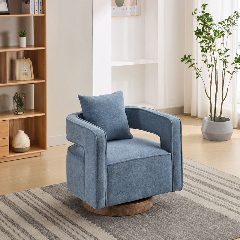 Swivel Accent Open Back Barrel Chair With Weathered Base