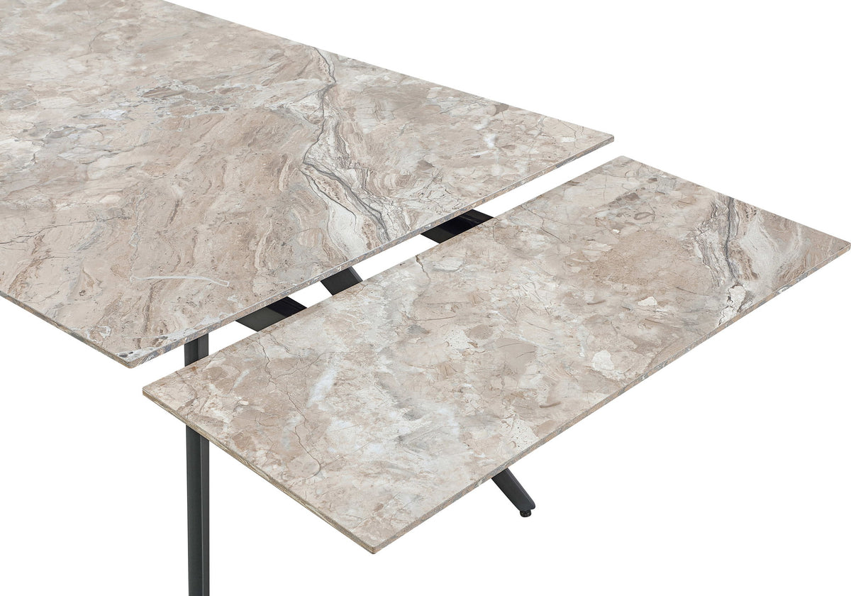Lucia - Double Extension Stone Top Metal Leg Dining Table - Rich Brown And Black