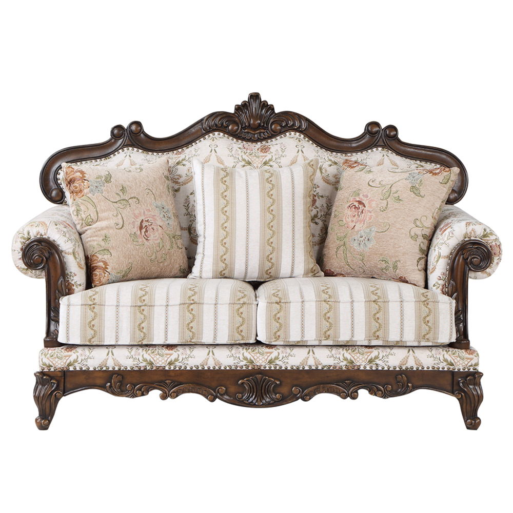 Nayla - Loveseat With 3 Pillows - Pattern Fabric & Cherry - Urban Living Furniture (Los Angeles, CA)