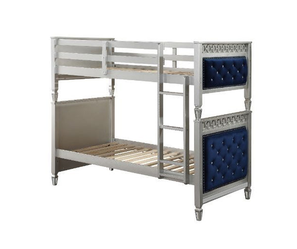 Varian - Twin Over Twin Bunk Bed - Blue Velvet & Silver Finish - Urban Living Furniture (Los Angeles, CA)
