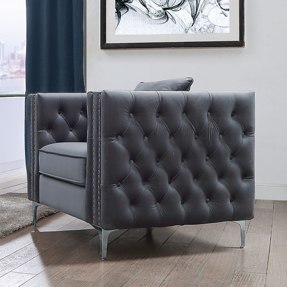 Gillian II - Chair - Light Gray Velvet - Urban Living Furniture (Los Angeles, CA)